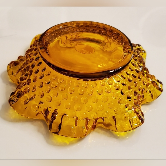 Vntg Handcrafted Kanawha Hobnail Amber Ruffled Bowl EUC - Picture 7 of 10